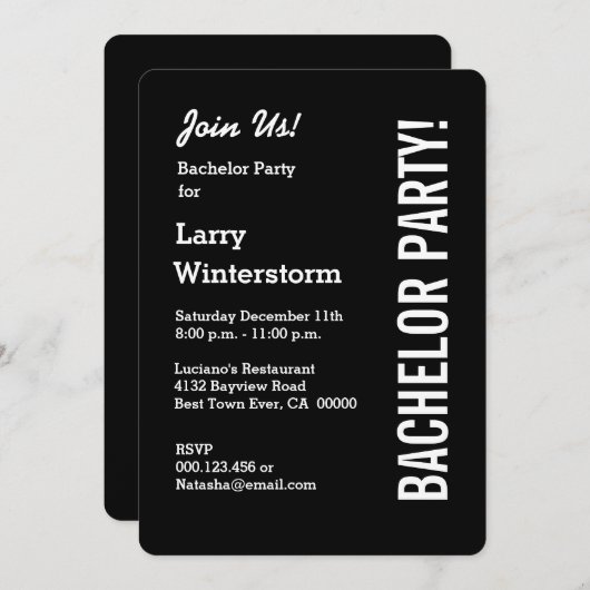 Modern BACHELOR PARTY Black Sjabloon M9 Kaart (Voorkant / Achterkant)