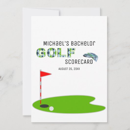 Modern Bachelor Party Golf Scorecard Kaart (Voorkant)