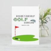 Modern Bachelor Party Golf Scorecard Kaart (Staand voorkant)