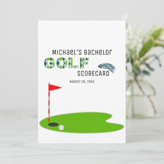 Modern Bachelor Party Golf Scorecard Kaart (Staand voorkant)