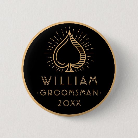 Modern Bachelor Party Groomsman Ace Spade | Zwart Ronde Button 5,7 Cm (Voorkant)