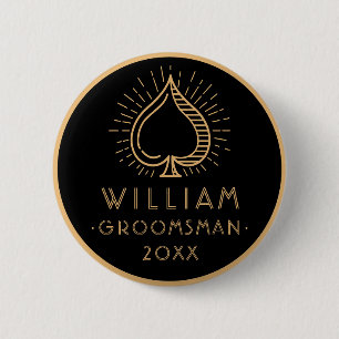 Modern Bachelor Party Groomsman Ace Spade   Zwart Ronde Button 5,7 Cm