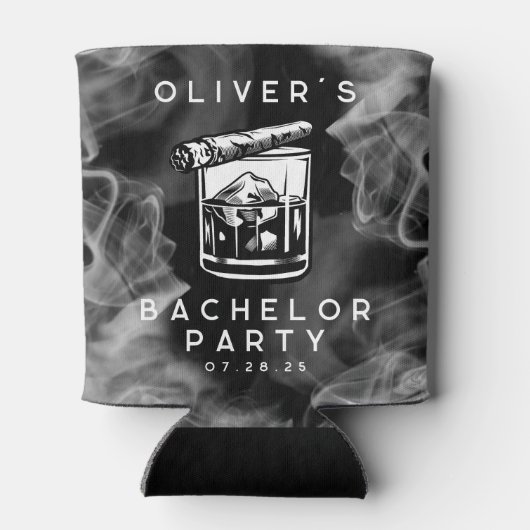 Modern Bachelor Party Sigaren en Whiskey Zwart Blikjeskoeler (Achterkant)