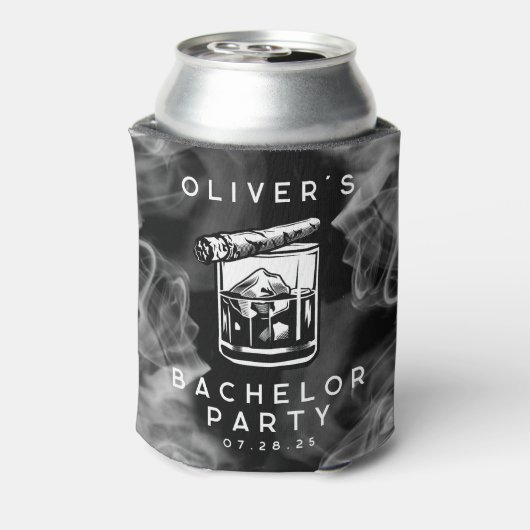 Modern Bachelor Party Sigaren en Whiskey Zwart Blikjeskoeler (Blikje Achterkant)
