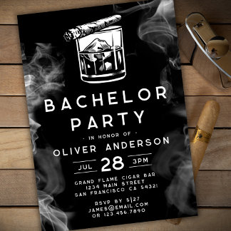 Modern Bachelor Party Sigaren en Whiskey Zwart Kaart