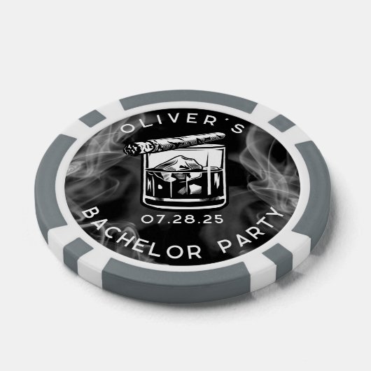 Modern Bachelor Party Sigaren en Whiskey Zwart Poker Chips (Enkel)