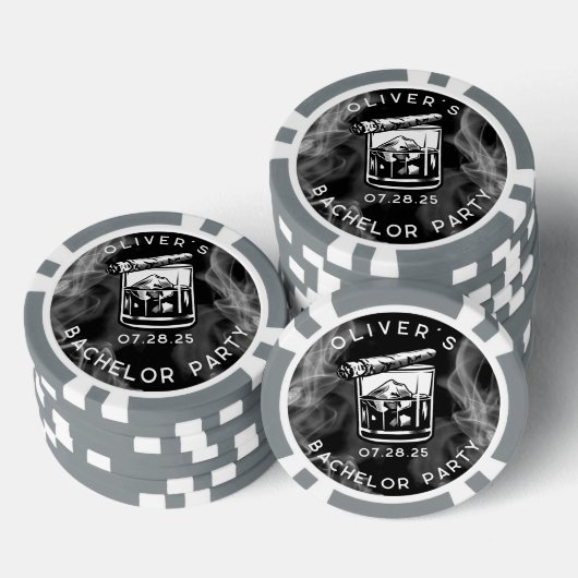 Modern Bachelor Party Sigaren en Whiskey Zwart Poker Chips (Opstapeling)