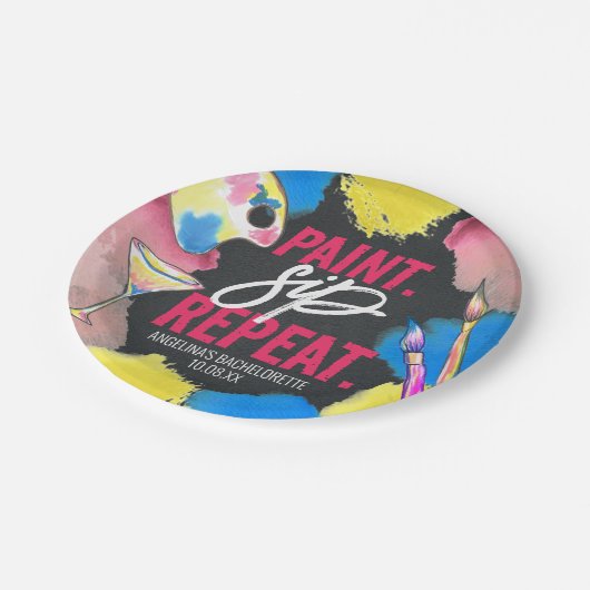 Modern Bachelorette Chalkboard Paint en Sip Papieren Bordje (Gekanteld)