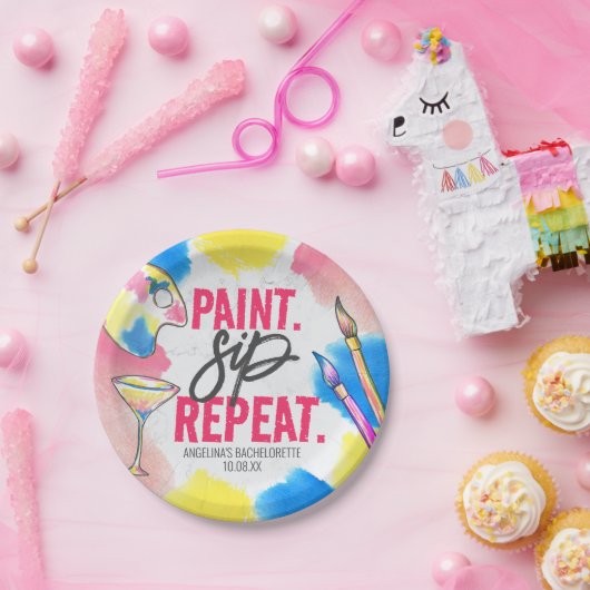 Modern Bachelorette Marble Paint en Sip Papieren Bordje (Feest)
