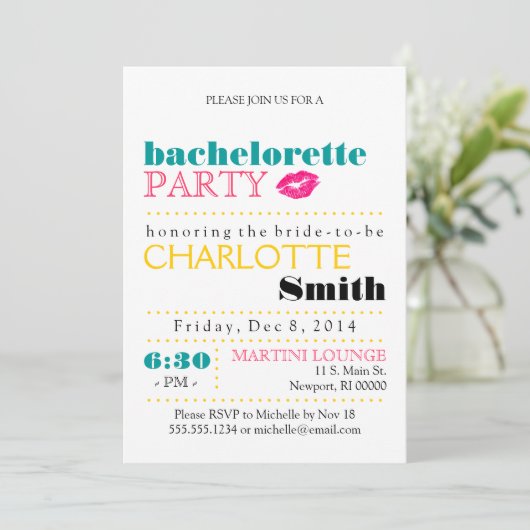 Modern Bachelorette Party Invitation Kaart (Staand voorkant)