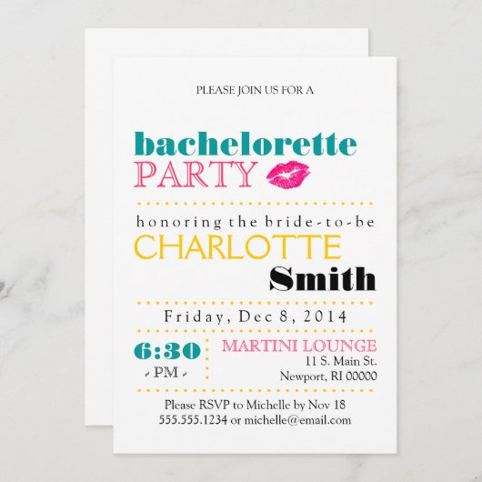Modern Bachelorette Party Invitation Kaart (Voorkant / Achterkant)
