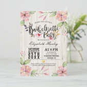 Modern Bachelorette Party Pink Flowers Rustic Wood Kaart (Staand voorkant)