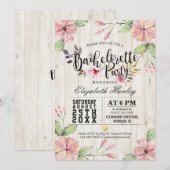 Modern Bachelorette Party Pink Flowers Rustic Wood Kaart (Voorkant / Achterkant)