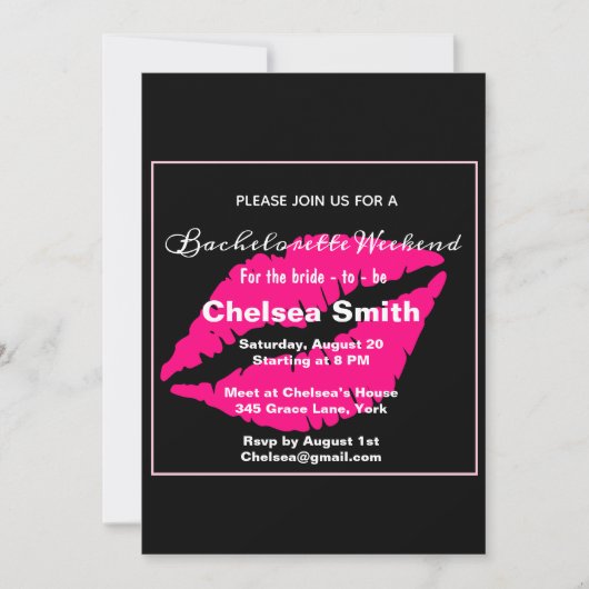 Modern Bachelorette Weekend Itinerary Black Kaart (Voorkant)