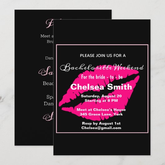 Modern Bachelorette Weekend Itinerary Black Kaart (Voorkant / Achterkant)