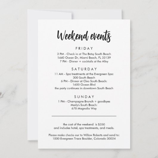 Modern Bachelorette Weekend Route Kaart (Achterkant)