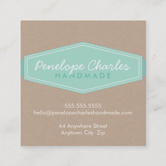 MODERN BADGE LOGO pastel bold munt Eco kraft Vierkante Visitekaartje (Voorkant)