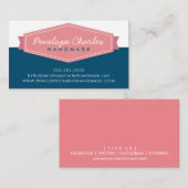 MODERN BADGE LOGO retro koraal roze donkerblauw Visitekaartje (Voorkant / Achterkant)