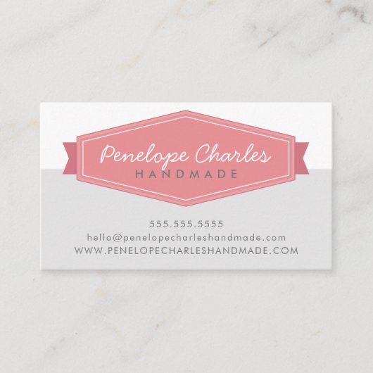 MODERN BADGE LOGO retro koraal roze medium grijs Visitekaartje (Voorkant)
