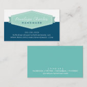 MODERN BADGE LOGO retro pastel mint donkerblauw Visitekaartje (Voorkant / Achterkant)