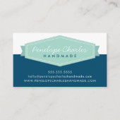 MODERN BADGE LOGO retro pastel mint donkerblauw Visitekaartje (Voorkant)