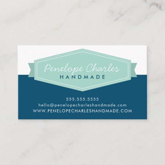 MODERN BADGE LOGO retro pastel mint donkerblauw Visitekaartje (Voorkant)