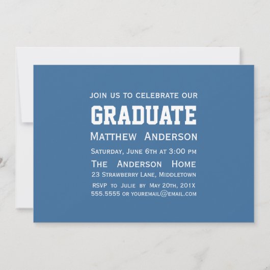 Modern Badge Photo Afstuderen Invitation - Blue Kaart (Achterkant)