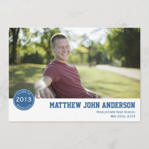 Modern Badge Photo Afstuderen Invitation - Blue Kaart