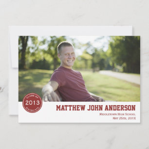 Modern Badge Photo Afstuderen Invitation - Rood Kaart