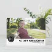 Modern Badge Photo Afstuderen Invitation - zwart Kaart (Staand voorkant)