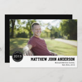 Modern Badge Photo Afstuderen Invitation - zwart Kaart (Voorkant / Achterkant)
