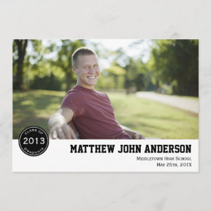 Modern Badge Photo Afstuderen Invitation - zwart Kaart