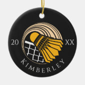 Modern Badminton Player Birdie Name & Year Cool Keramisch Ornament (Voorkant)