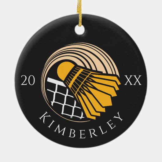 Modern Badminton Player Birdie Name & Year Cool Keramisch Ornament (Achterkant)
