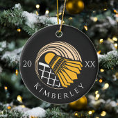 Modern Badminton Player Birdie Name & Year Cool Keramisch Ornament