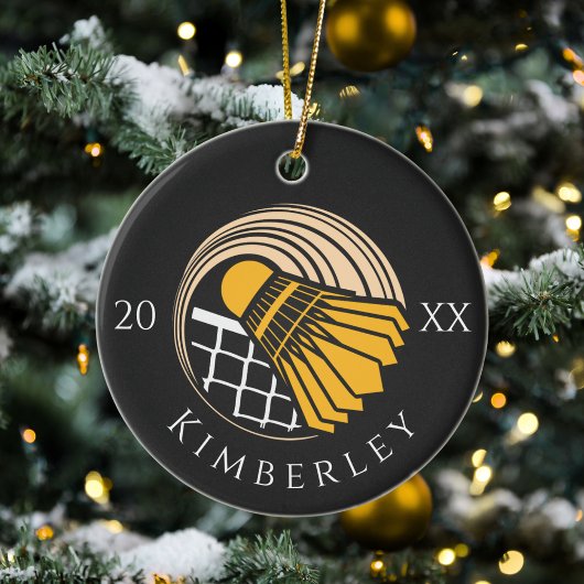 Modern Badminton Player Birdie Name & Year Cool Keramisch Ornament