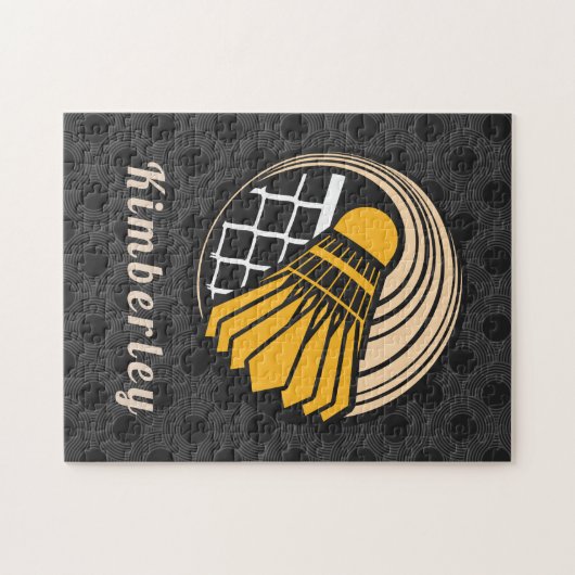 Modern Badminton Theme Player Coach Name Gedotteer Legpuzzel (Horizontaal)