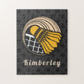 Modern Badminton Theme Player Coach Name Gedotteer Legpuzzel (Verticaal)