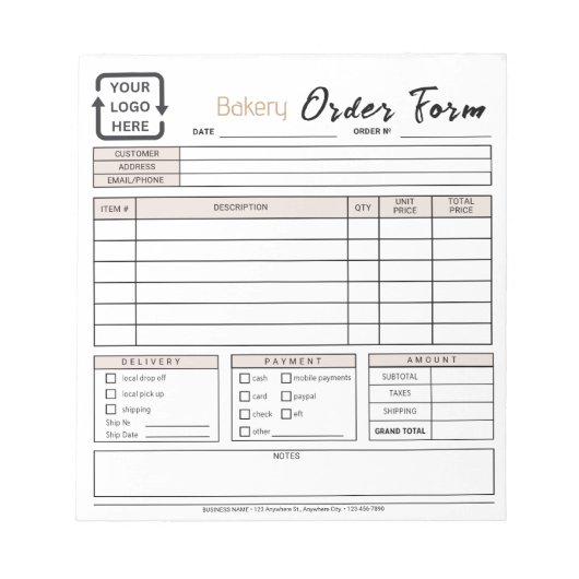 Modern Bakery Cafe Beige Bestelformulier Notitiebl Notitieblok (Voorkant)