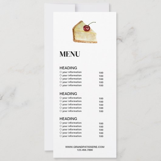 Modern Bakery Cafe Menu & Prijslijst Kaart (Achterkant)