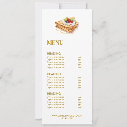 Modern Bakery Cafe Menu & Prijslijst Kaart (Achterkant)