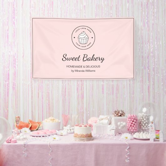 Modern Bakery Custom Logo Pink Spandoek (Feest)