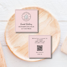 Modern Bakery Custom Logo QR Social Media Pink Vierkante Visitekaartje