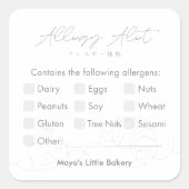 Modern Bakery Line Art Allergy Alert Vierkante Sticker (Voorkant)