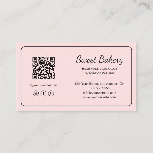 Modern Bakery Logo QR Code Pink Visitekaartje (Achterkant)