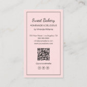 Modern Bakery Logo QR Social Media Icons Pink Visitekaartje (Achterkant)