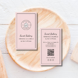 Modern Bakery Logo QR Social Media Icons Pink Visitekaartje