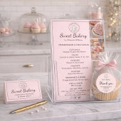 Modern Bakery Logo QR Social Media Icons Roze Visitekaartje