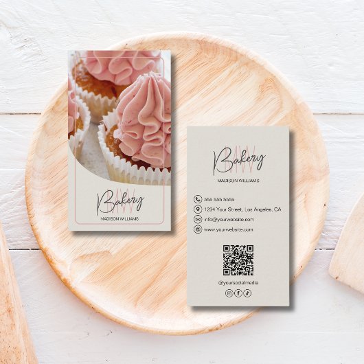 Modern Bakery Monogram Logo QR Code Visitekaartje