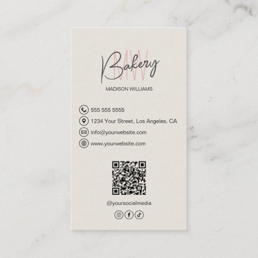Modern Bakery Monogram Logo QR Code Visitekaartje (Achterkant)